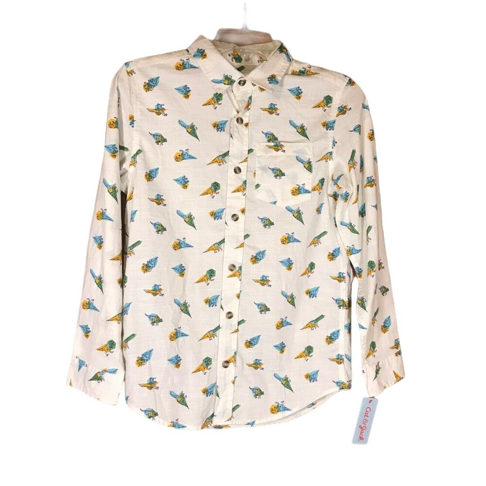 Cat & Jack Boys Sz Large 12-14 Shirt Long-Sleeve Button-Up Dinosaur Print New